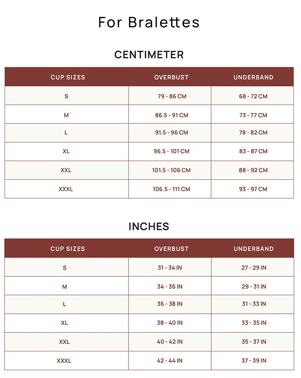 Mobile Version Size Charts BRALETTE