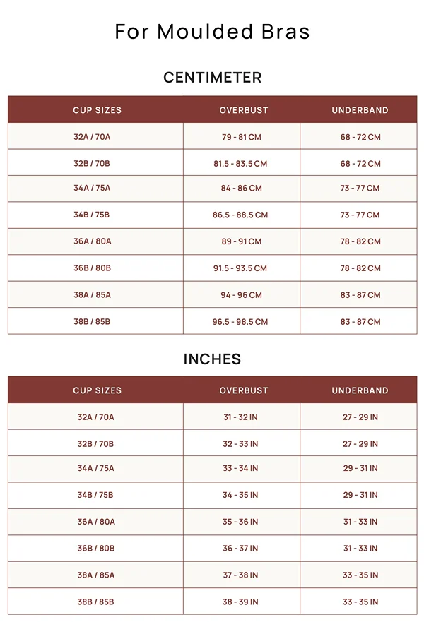 Mobile Version Size Charts MOULDED BRA